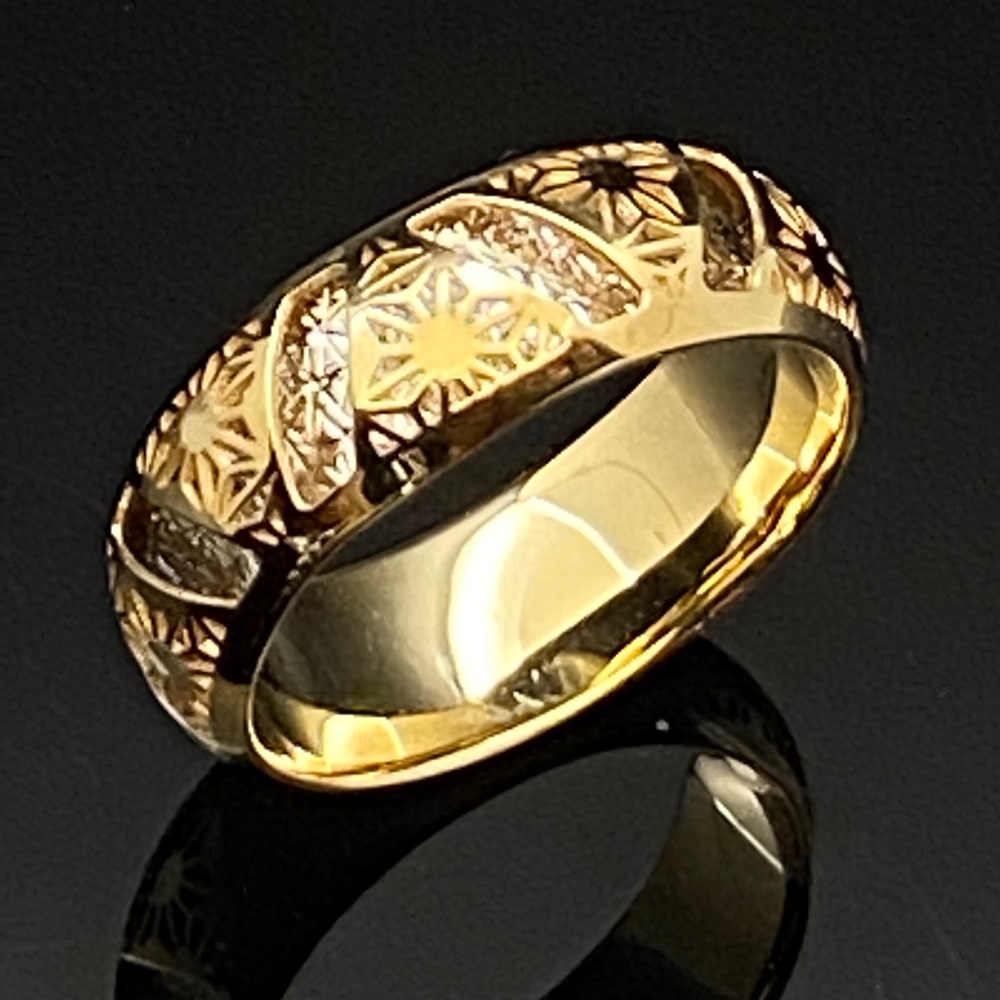 Solid 14K Yellow & White Gold Filigree Band Ring